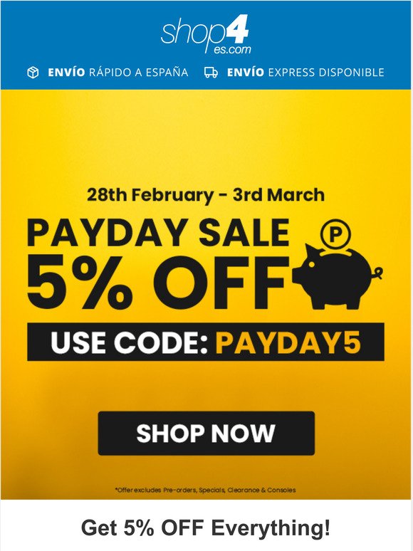 5% OFF Payday Sale