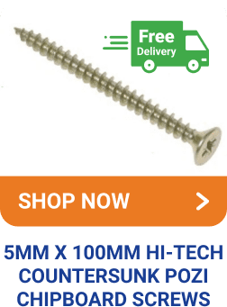 5MM X 100MM HI-TECH COUNTERSUNK POZI CHIPBOARD SCREWS