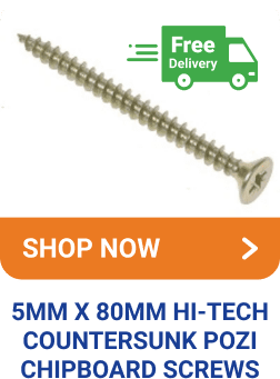 5MM X 80MM HI-TECH COUNTERSUNK POZI CHIPBOARD SCREWS