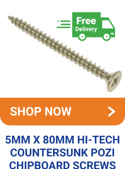 5MM X 80MM HI-TECH COUNTERSUNK POZI CHIPBOARD SCREWS