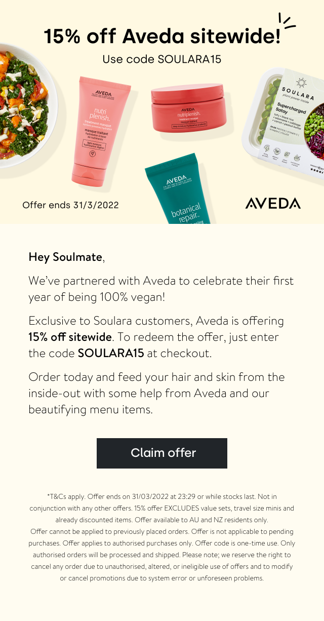 15% off Aveda sitewide!