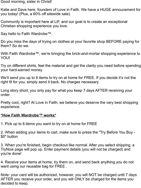 Love In Faith *Announcement from the founders of Love in Faith* New