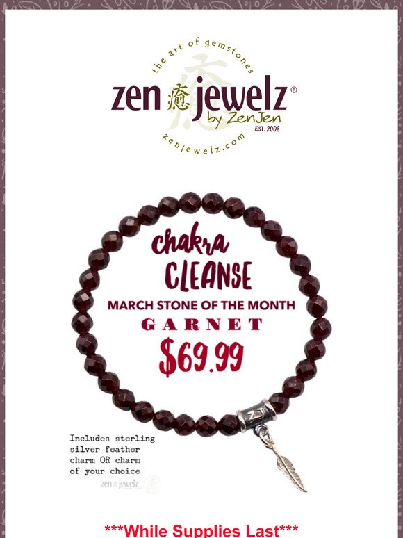MARCH STONE OF THE MONTH - Have you been feeling less vital and energetic or in an emotional funk? SHOP OUR RED GARNET CHAKRA CLEANSE BRACELET TODAY!!