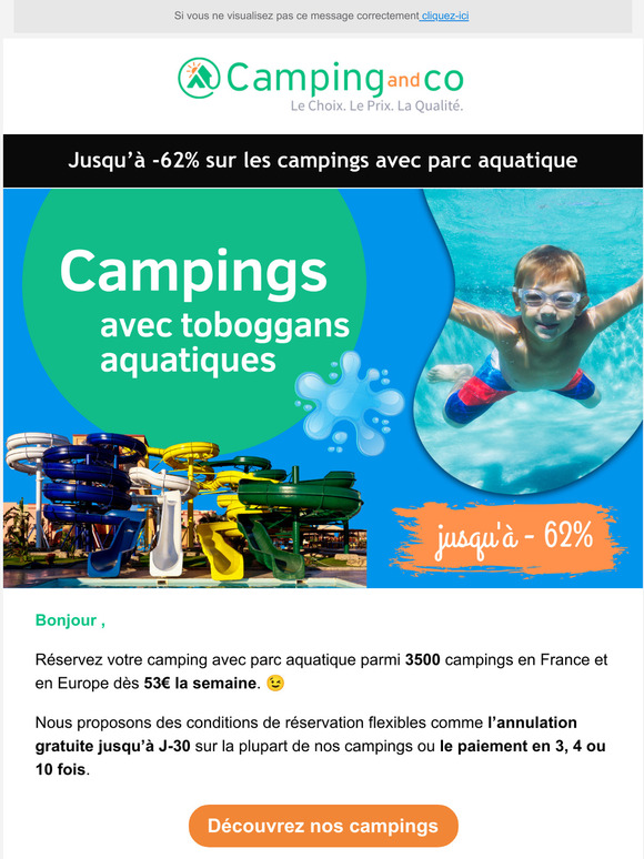 Jusqu' -62% sur les campings avec parc aquatique 