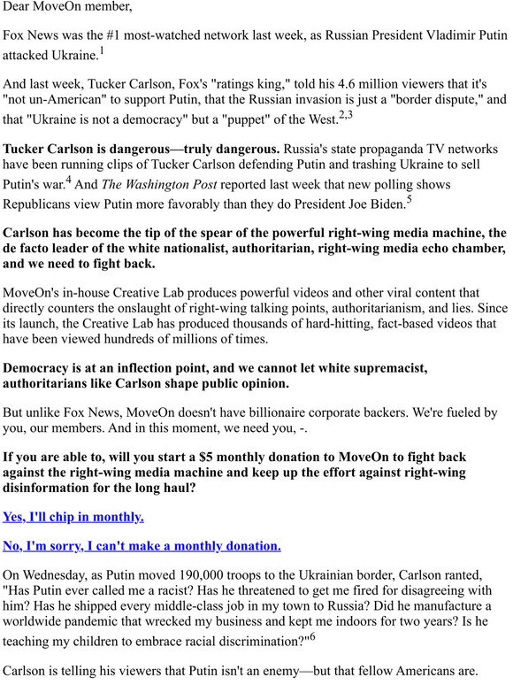 MoveOn Tucker Carlson And Fox News Milled