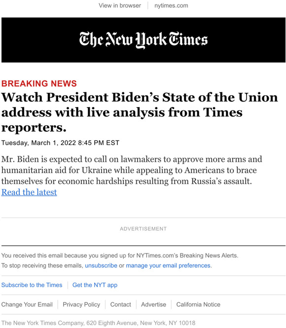 The New York Times Breaking News Watch President Bidens State of the