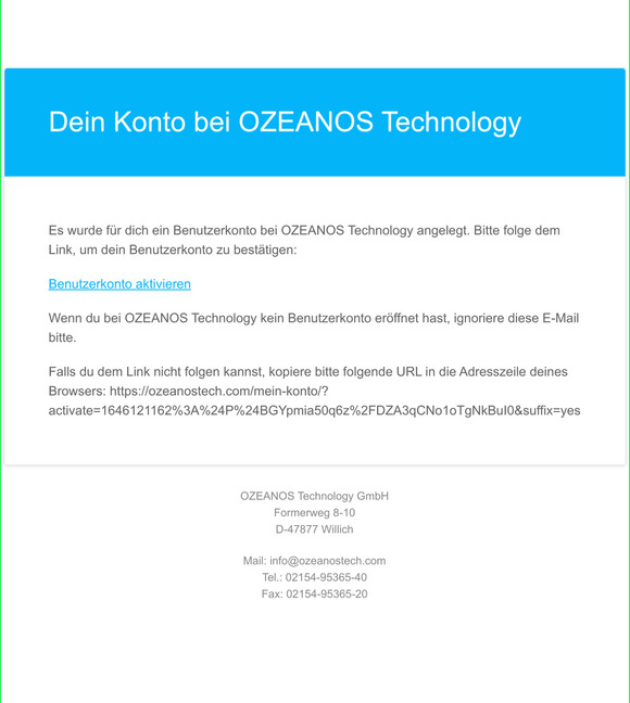 Aktiviere dein Benutzerkonto auf OZEANOS Technology