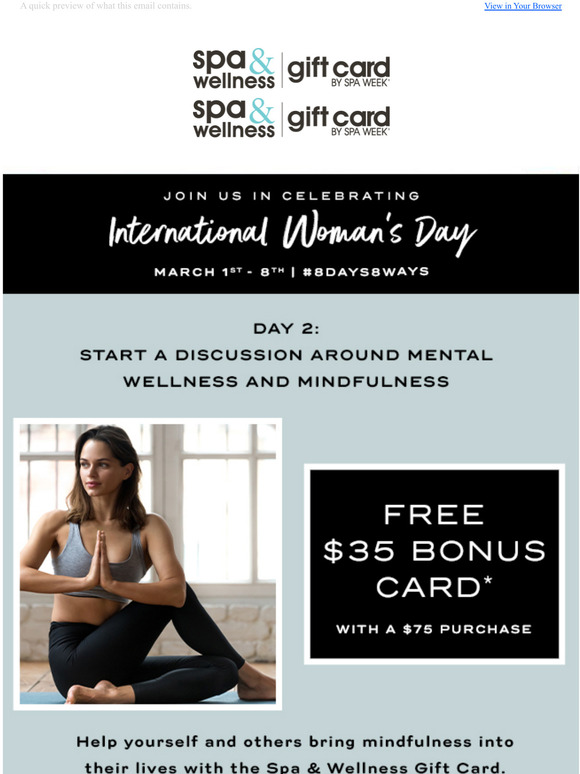 Spa and Wellness Gift Card by Spa Week Mental Wellness Is As Important