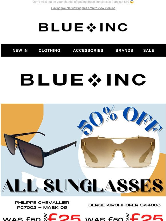 50% OFF!!! All sunglasses now half price 