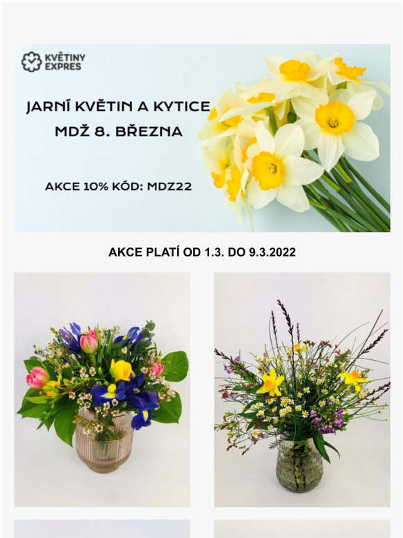 Jarn kvtiny a kytice k MD 8. bezna