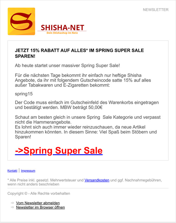 Jetzt 15% Rabatt auf ALLES* im Spring Super Sale sparen!