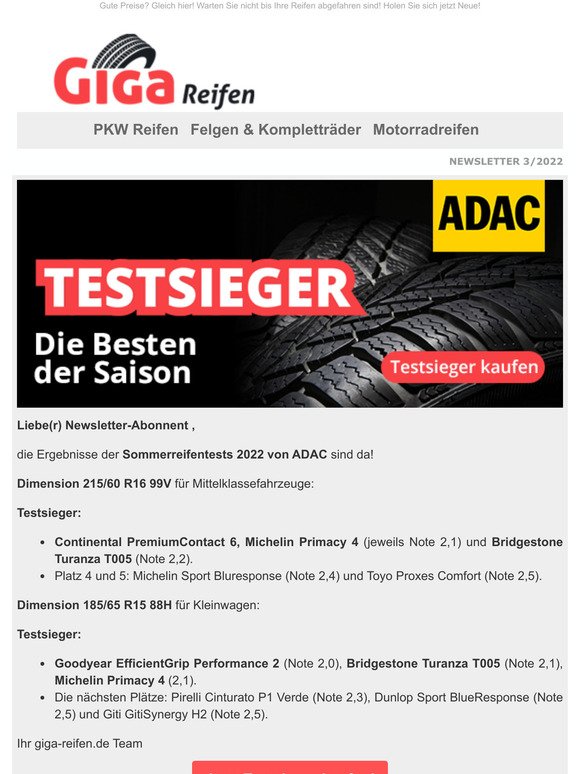 ADAC-Reifentest: Die Testsieger