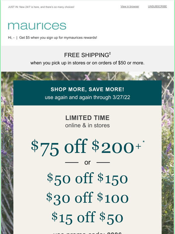 maurices Good news! Save up to 75 off 200 Milled
