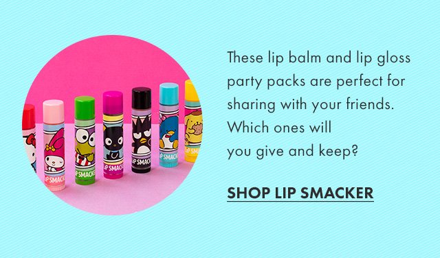 Copy: These lip balm and lip gloss party packs are perfect for sharing with your friends. Which ones will you give and keep?  CTA: SHOP LIP SMACKER