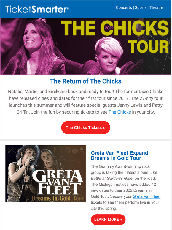  New Summer Tours - The Chicks, Greta Van Fleet, and more