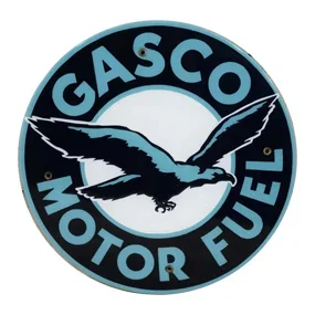 12" Gasco Motor Fuel SS Porcelain Pump Sign TAC 9.25