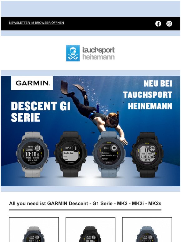 Neu bei Tauchsport Heinemann - Garmin Descent G1 Serie - Tauchcomputer, Smartwatch, Freizeit- und Fitnessuhr