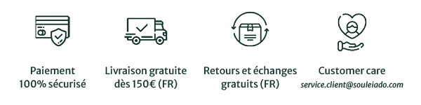 Livraison gratuite dès 150€ d'achat. Retours et échanges gratuits. Paiement 100% sécurisé.