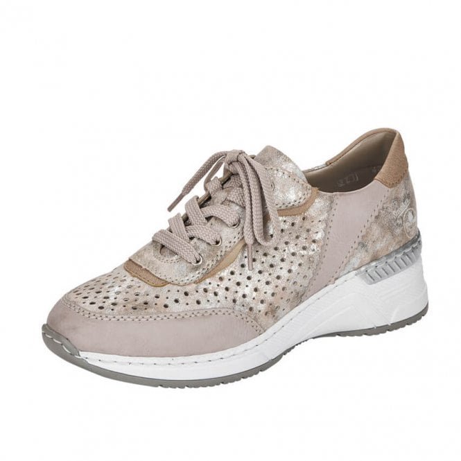 N4341-60 Almada Smart Casual Lace-Up Trainers In Beige