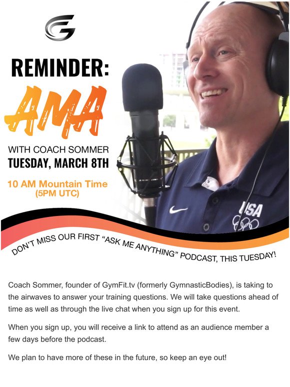 Reminder: AMA with Coach Sommer this Tuesday