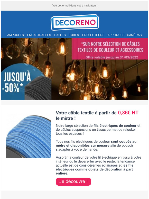 Cbles textile, fils tresss, cbles de couleur