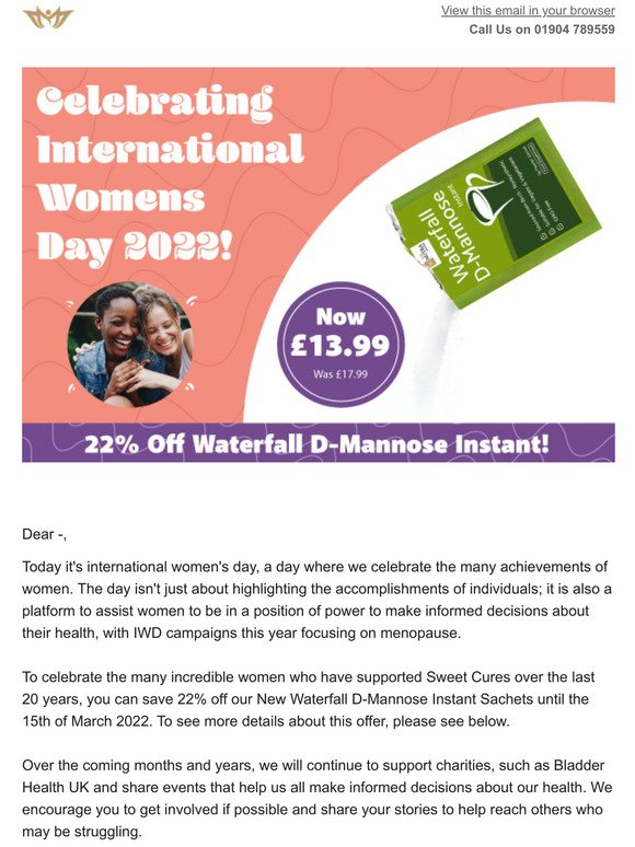 22% Off Waterfall D-Mannose Instant Sachets | International Women's Day 22