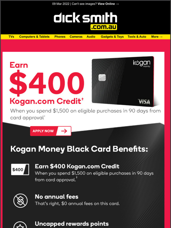The Rewards Card with $0 Annual Fees. Kogan Money Black Card