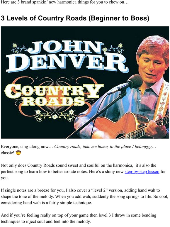 Harmonica Lessons From 3 Levels of Country Roads (Video