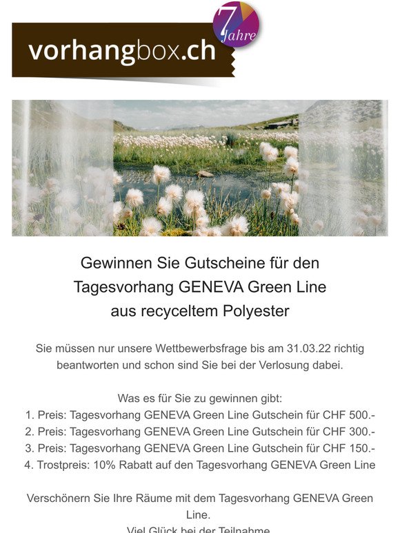 Gewinnen Sie Gutscheinefr den Tagesvorhang GENEVA Green Line aus recyceltem Polyester