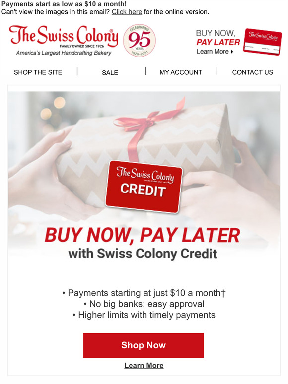 Swiss Colony Buy Now, Pay Later with Swiss Colony Credit Milled