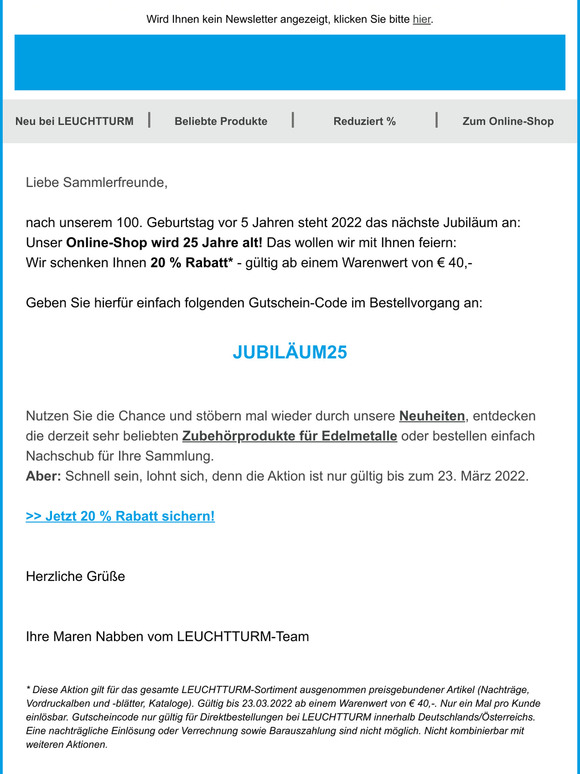Wir feiern - Sie sparen!
