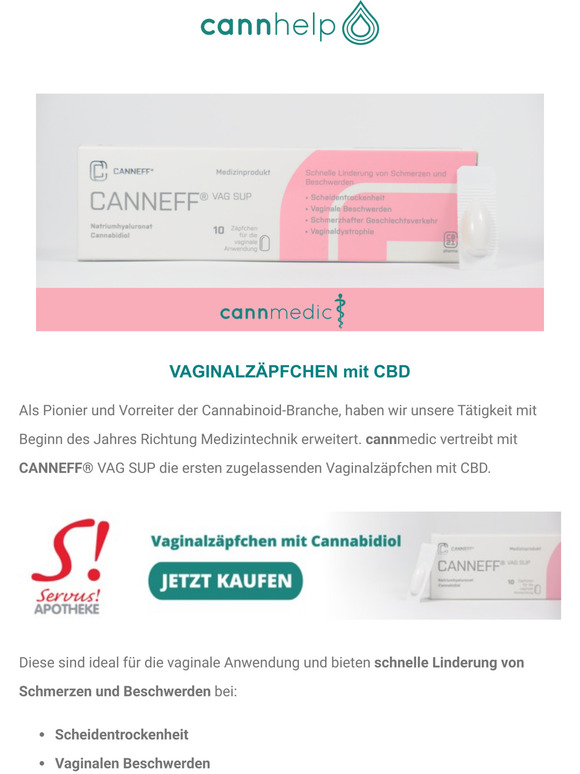 Zpfchen fr die vaginale Anwendung mit Cannabidiol (CBD)