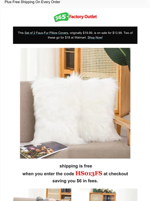 2pk Faux-Fur Pillow Covers $14 Shipped