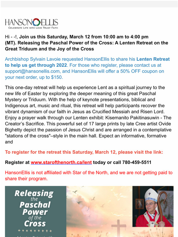 Hello --Lenten Retreat - Releasing the Paschal Power of the Cross on Saturday, March 12