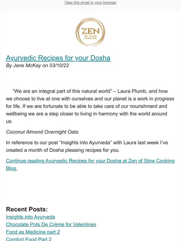 Ayurvedic Recipes for your Dosha - New Post from Zen of Slow Cooking Blog