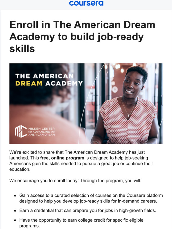 Coursera US Job Seekers Can Enroll In The American Dream Academy To 