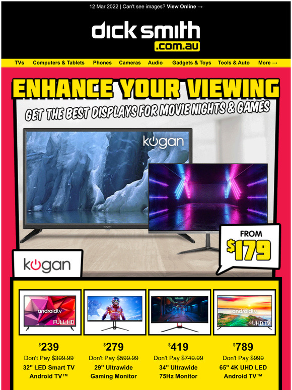 Score TVs and Monitors from $179!