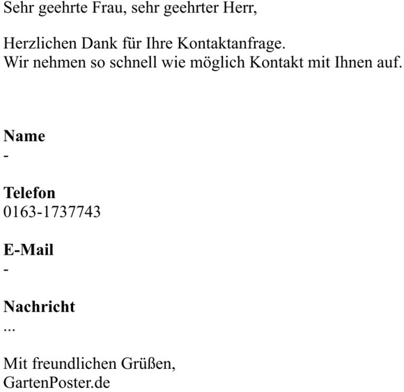 Kontakt Anfrage bei GartenPoster.de
