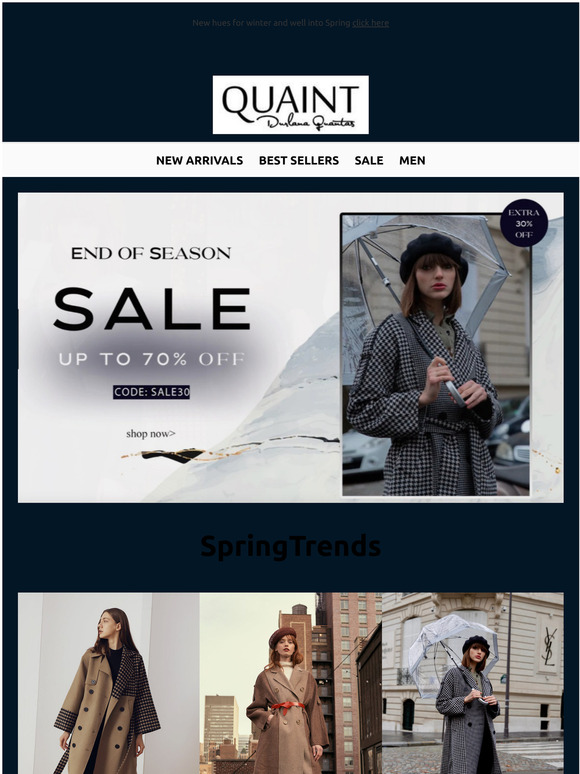  30% OFF Everything END OF SEASON CLEARANCE Up to 70% OFF CODE: SALE30