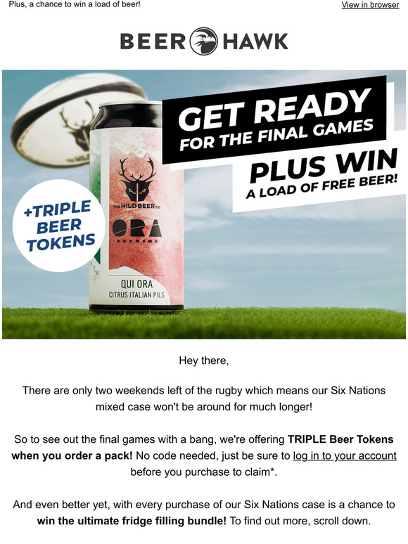Beer Hawk Triple points on beers for the rugby! Milled