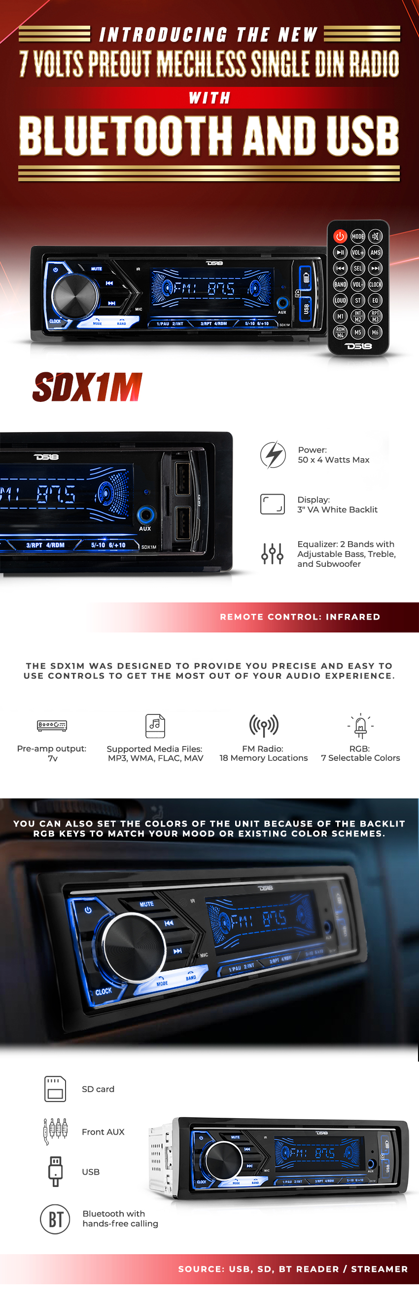 DS18 Introducing the New 7 Volts Preout Mechless Single Din Radio With
