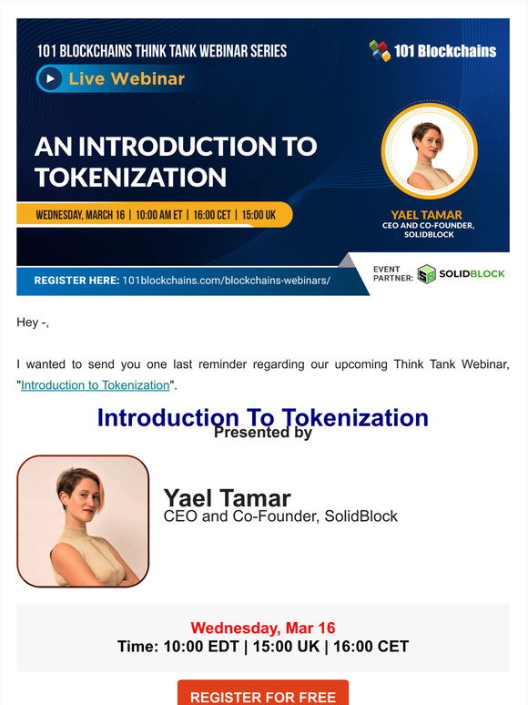 101 Blockchains: LAST CHANCE: Introduction To Tokenization - Are you ...