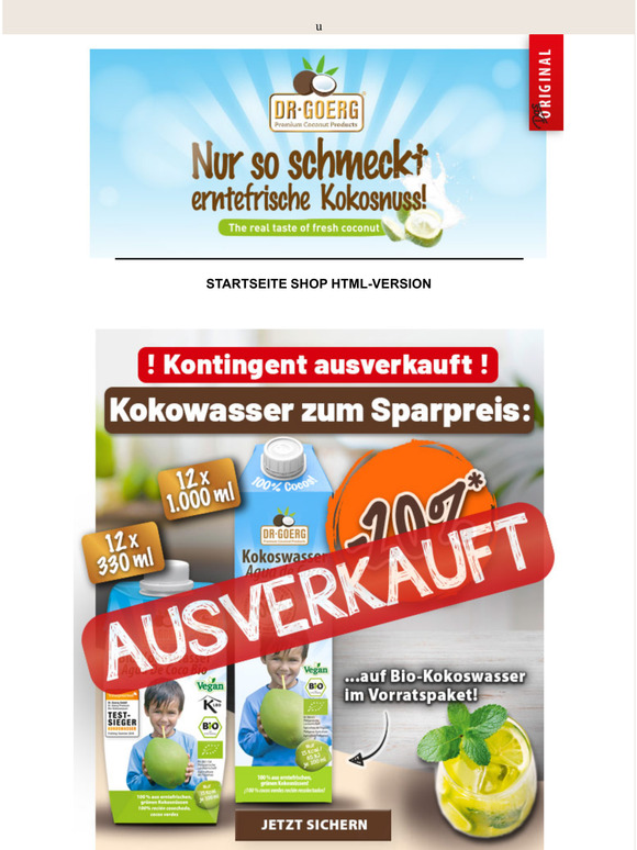 ACHTUNG AUSVERKAUFT: -20 %* auf Bio-Kokoswasser 
