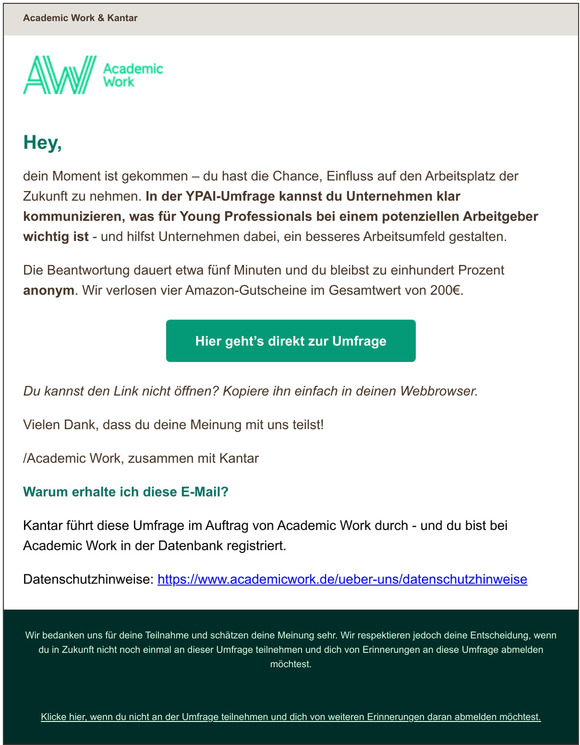 Erinnerung: Hilf mit, den Arbeitsplatz der Zukunft zu gestalten!