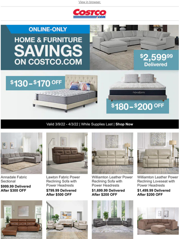 Costco Upgrade your Comfort! Home and Furniture Savings Continue