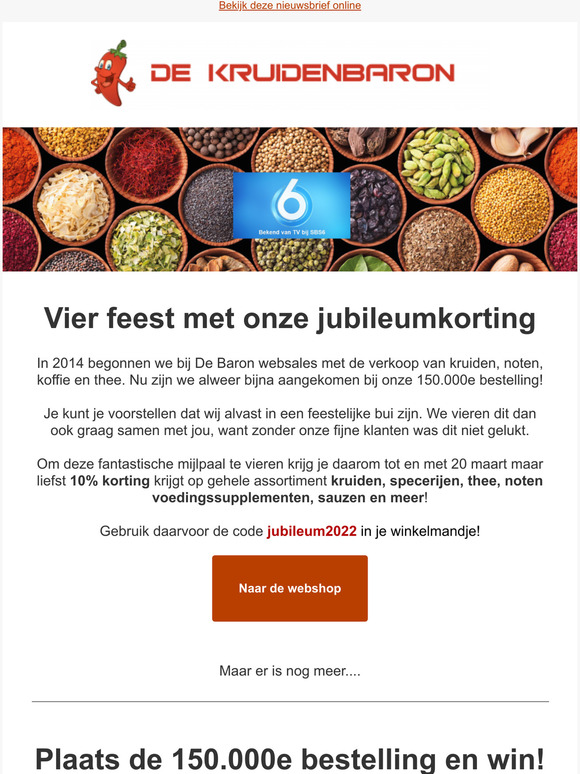 Jubileumkorting bij De Kruidenbaron!