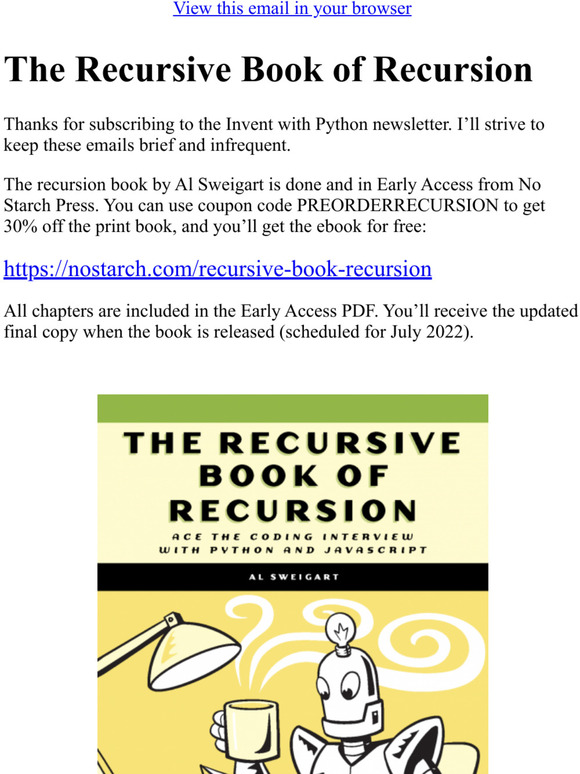 The recursion book by Al Sweigart is done!