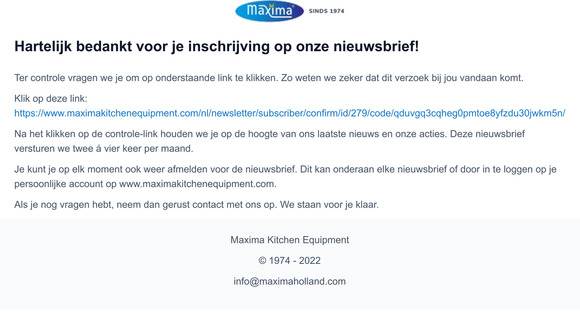 Bevestiging nieuwsbrief inschrijving