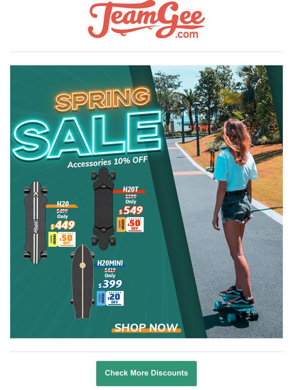 Gear Up For Spring!Get More Discounts On E-skateboards & Accessories