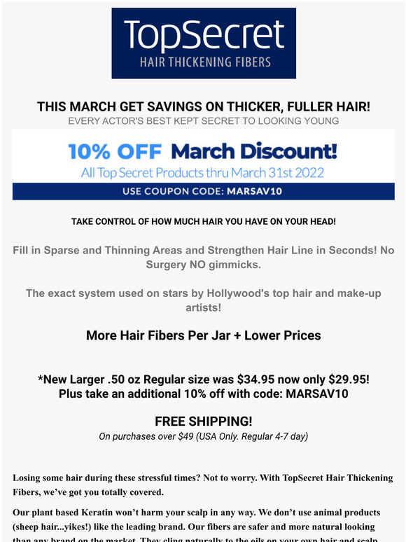 March 2022 Coupon for all-natural looking THICKER/FULLER/DENSER HAIR